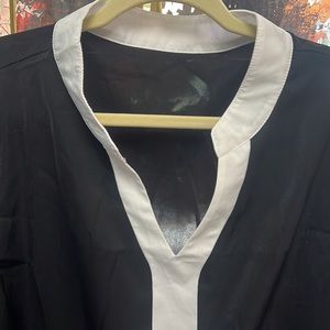 Brand new never worn SHEIN black and white vneck blouse with button long sleeves